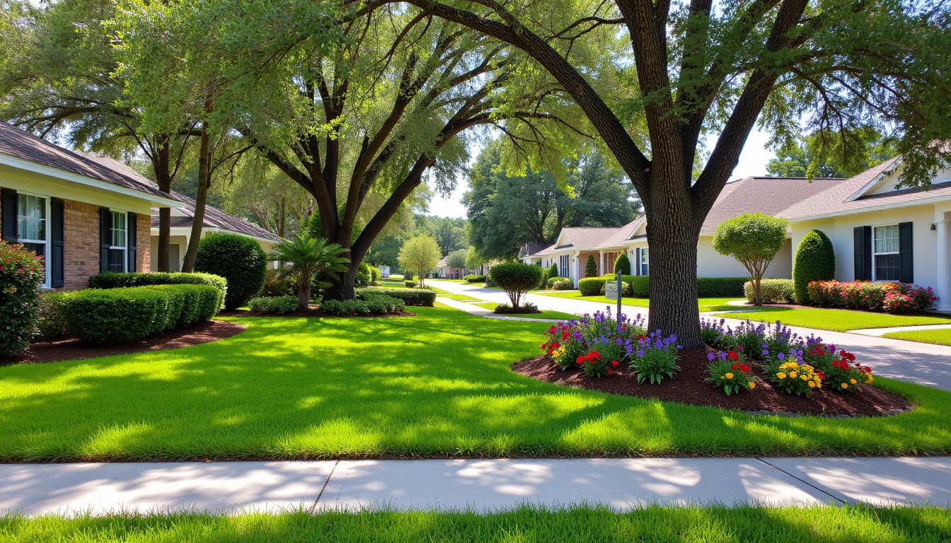 Freshly maintained front yard in Sanford Florida with clean edging and tidy landscaping beds